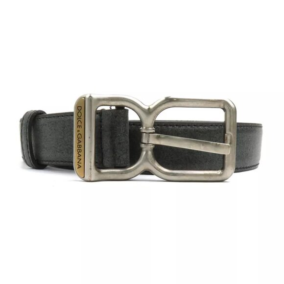 Auth DOLCE&GABBANA Belt Gray/Silver/Gold Leather/Metal